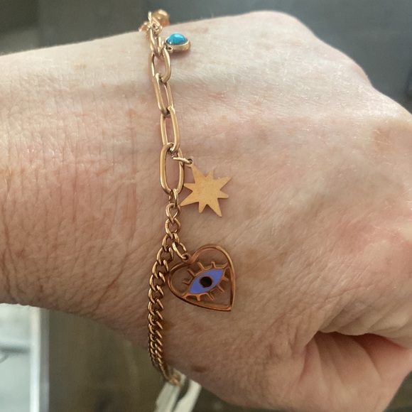 ROSÉGOLD STAINLESS STEEL EVIL EYE BRACELET - Picture 6 of 6